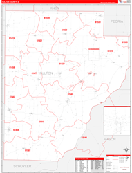 Fulton County, IL Wall Map Zip Code Red Line Style 2024