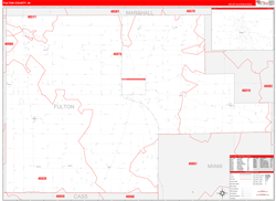 Fulton County, IN Wall Map Zip Code Red Line Style 2024