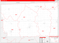 Fulton County, OH Wall Map Zip Code Red Line Style 2024