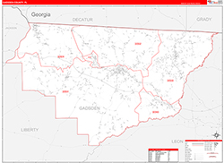 Gadsden County, FL Wall Map Zip Code Red Line Style 2026