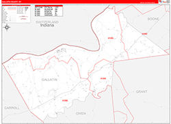Gallatin County, KY Wall Map Zip Code Red Line Style 2026