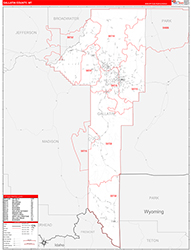 Gallatin County, MT Wall Map Zip Code Red Line Style 2026