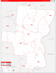 Gallia County, OH Wall Map Zip Code Red Line Style 2024