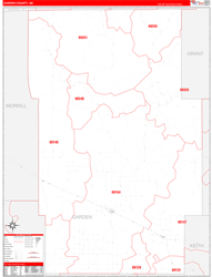 Garden County, NE Wall Map Zip Code Red Line Style 2023
