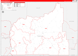 Garfield County, MT Wall Map Zip Code Red Line Style 2026