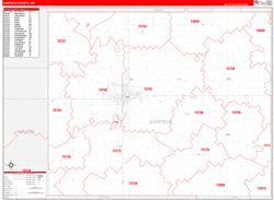 Garfield County, OK Wall Map Zip Code Red Line Style 2024