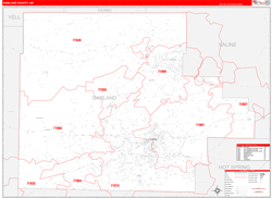 Garland County, AR Wall Map Zip Code Red Line Style 2024