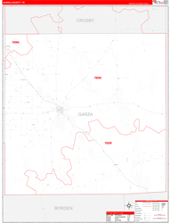 Garza County, TX Wall Map Zip Code Red Line Style 2024