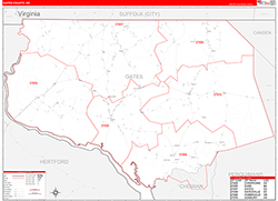 Gates County, NC Wall Map Zip Code Red Line Style 2026