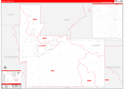 Geary County, KS Wall Map Zip Code Red Line Style 2024