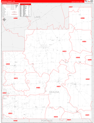 Geauga County, OH Wall Map Zip Code Red Line Style 2024