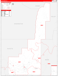 Gem County, ID Wall Map Zip Code Red Line Style 2024