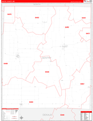 Gentry County, MO Wall Map Zip Code Red Line Style 2024