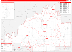 Gibson County, IN Wall Map Zip Code Red Line Style 2024