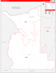 Gilliam County, OR Wall Map Zip Code Red Line Style 2024