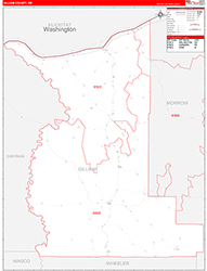 Gilliam County, OR Wall Map Zip Code Red Line Style 2026