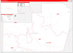 Glades County, FL Wall Map Zip Code Red Line Style 2023