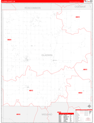Gladwin County, MI Wall Map Zip Code Red Line Style 2024