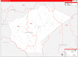 Glascock County, GA Wall Map Zip Code Red Line Style 2026