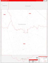 Glasscock County, TX Wall Map Zip Code Red Line Style 2024