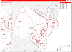 Glynn County, GA Wall Map Zip Code Red Line Style 2024