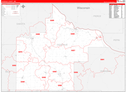 Goodhue County, MN Wall Map Zip Code Red Line Style 2024