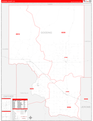 Gooding County, ID Wall Map Zip Code Red Line Style 2024
