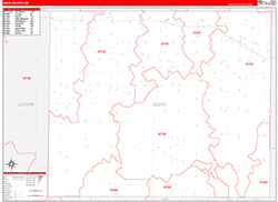 Gove County, KS Wall Map Zip Code Red Line Style 2026