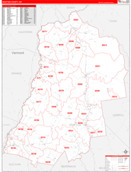 Grafton County, NH Wall Map Zip Code Red Line Style 2024