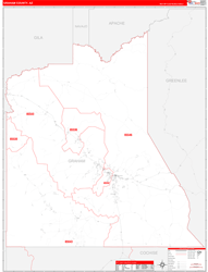 Graham County, AZ Wall Map Zip Code Red Line Style 2024