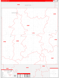Graham County, KS Wall Map Zip Code Red Line Style 2024