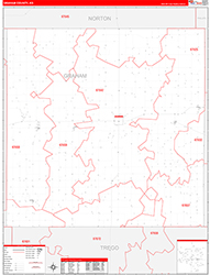 Graham County, KS Wall Map Zip Code Red Line Style 2026
