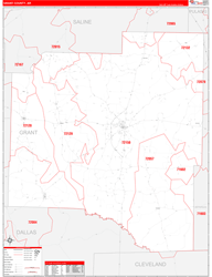 Grant County, AR Wall Map Zip Code Red Line Style 2024