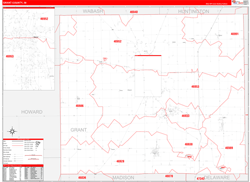 Grant County, IN Wall Map Zip Code Red Line Style 2024