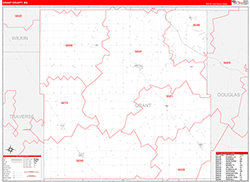 Grant County, MN Wall Map Zip Code Red Line Style 2026