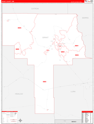 Grant County, NM Wall Map Zip Code Red Line Style 2024