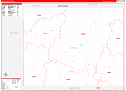 Grant County, OK Wall Map Zip Code Red Line Style 2024