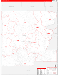 Grant County, OR Wall Map Zip Code Red Line Style 2024