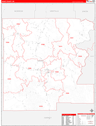 Grant County, OR Wall Map Zip Code Red Line Style 2026