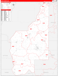 Grant County, WA Wall Map Zip Code Red Line Style 2024