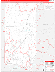 Granville County, NC Wall Map Zip Code Red Line Style 2026