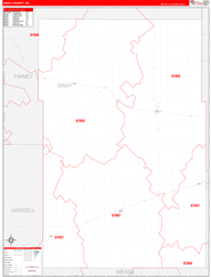 Gray County, KS Wall Map Zip Code Red Line Style 2024