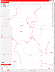 Gray County, KS Wall Map Zip Code Red Line Style 2026