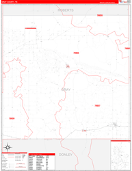 Gray County, TX Wall Map Zip Code Red Line Style 2024