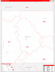 Greeley County, NE Wall Map Zip Code Red Line Style 2023