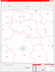 Green County, WI Wall Map Zip Code Red Line Style 2026