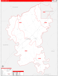 Greene County, AL Wall Map Zip Code Red Line Style 2024