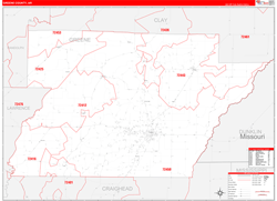 Greene County, AR Wall Map Zip Code Red Line Style 2024