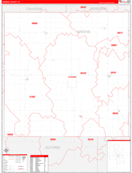 Greene County, IA Wall Map Zip Code Red Line Style 2024
