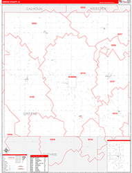 Greene County, IA Wall Map Zip Code Red Line Style 2026